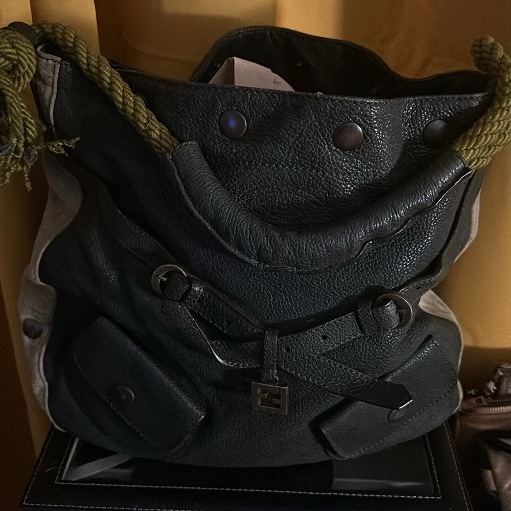 RARE-Authentic FENDI army green and black Shoulder Bag
